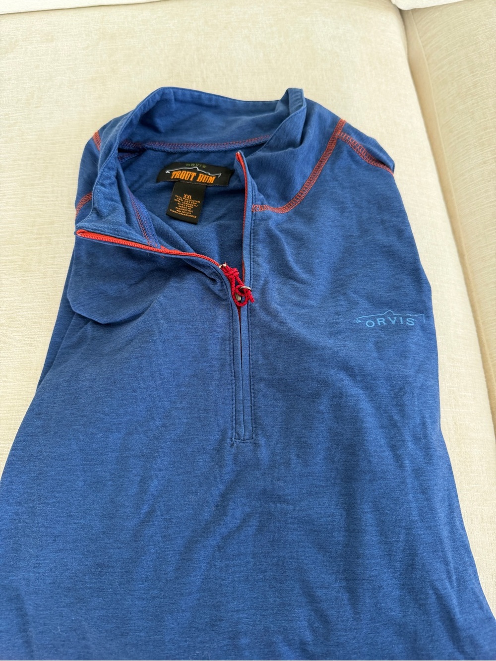 Orvis Navy Blue Quarter-Zip Pullover with Red Accents